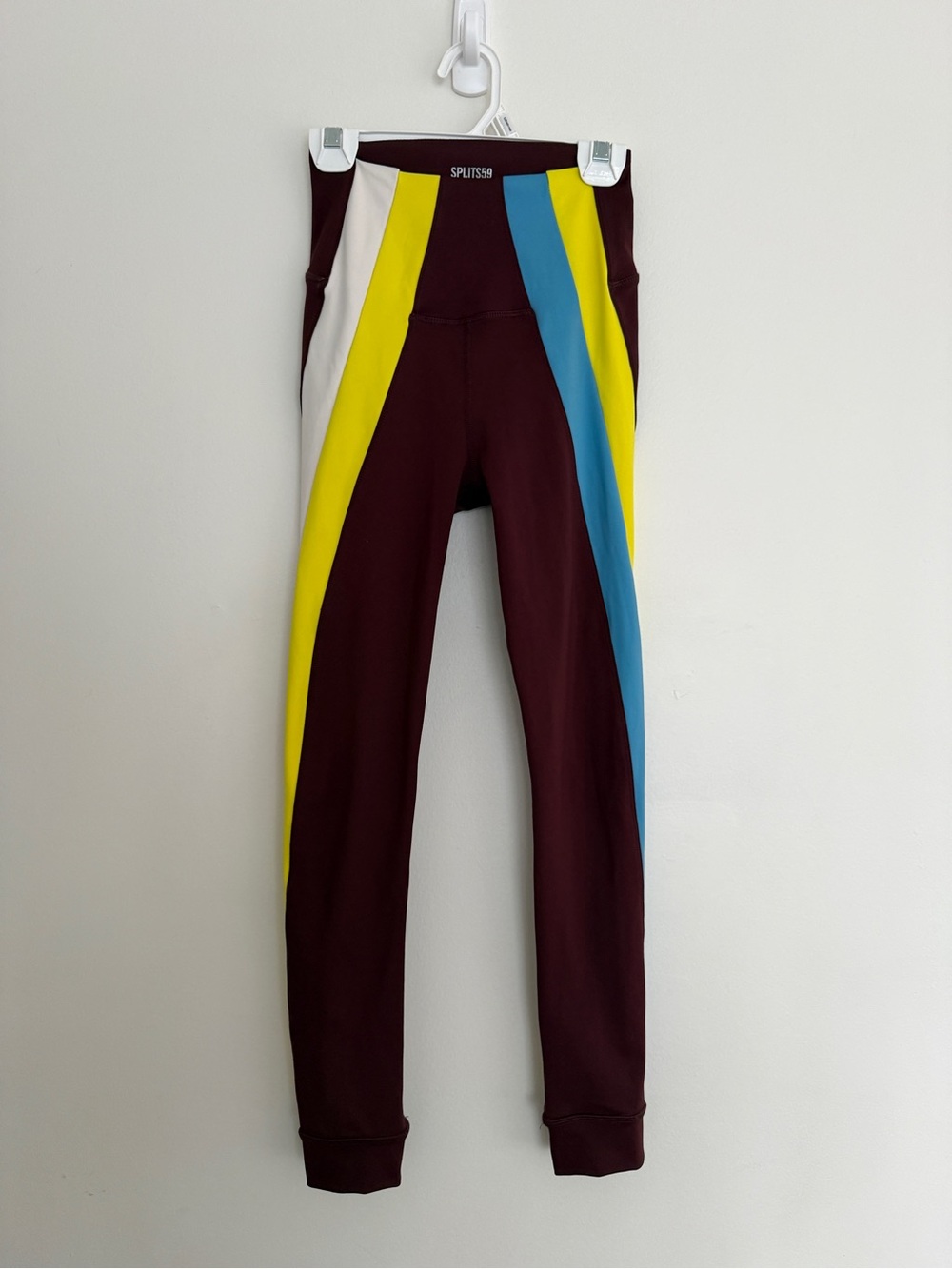 SPLITS59 Maroon Leggings with Yellow, Blue & White Panels